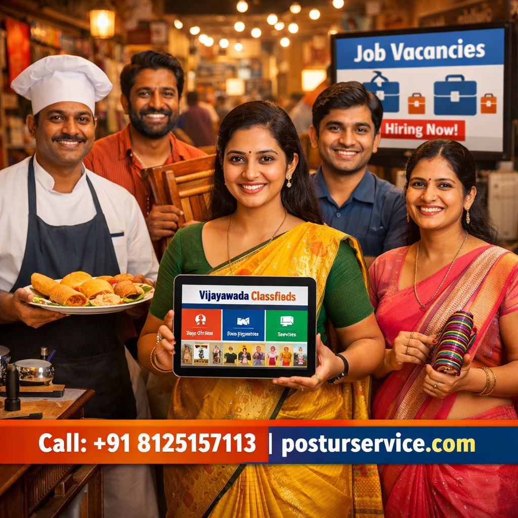 Best classifieds website in Vijayawada for jobs, real estate, cars and local services—PosturService.com, PosturService Vijayawada classifieds connecting buyers and sellers locally, Vijayawada classifieds digital marketplace,  