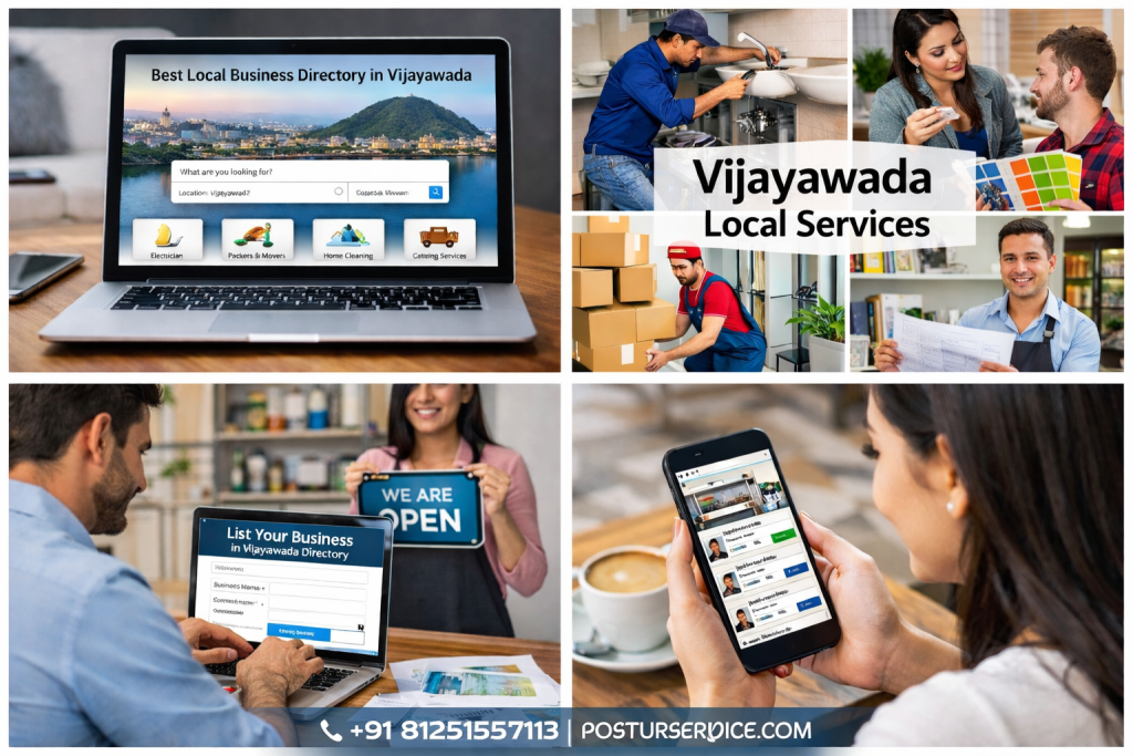 Best local business directory in Vijayawada for trusted local services
Vijayawada local services listed in an online business directory
Business owners listing their services in Vijayawada local directory
Customer finding trusted local businesses in Vijayawada online
local business directory