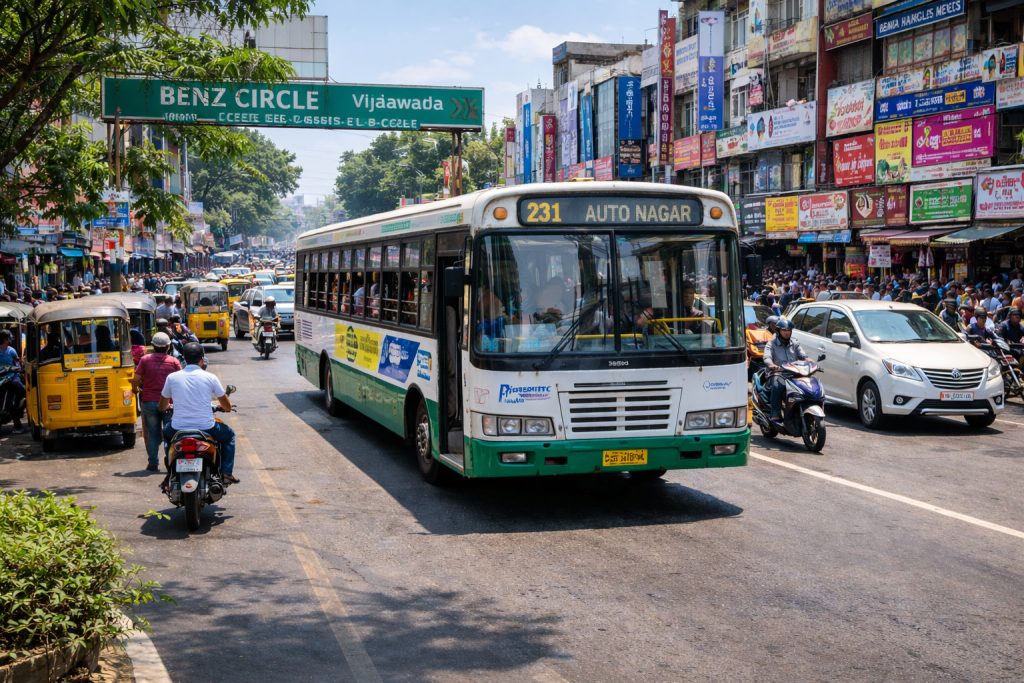 “Pandit Nehru Bus Station with APSRTC buses in Vijayawada city, vijayawada local bus timings, 