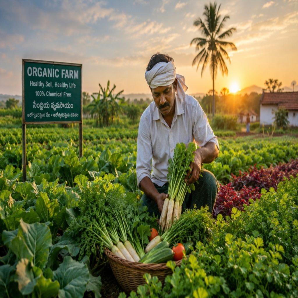 organic farming business, vegetable farming income, natural farming in Andhra Pradesh, organic vegetable business.