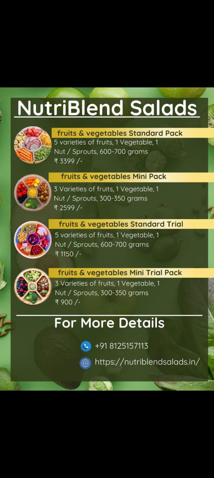 🥗 NutriBlend Salads – Fresh Fruits & Vegetables Salad Packs